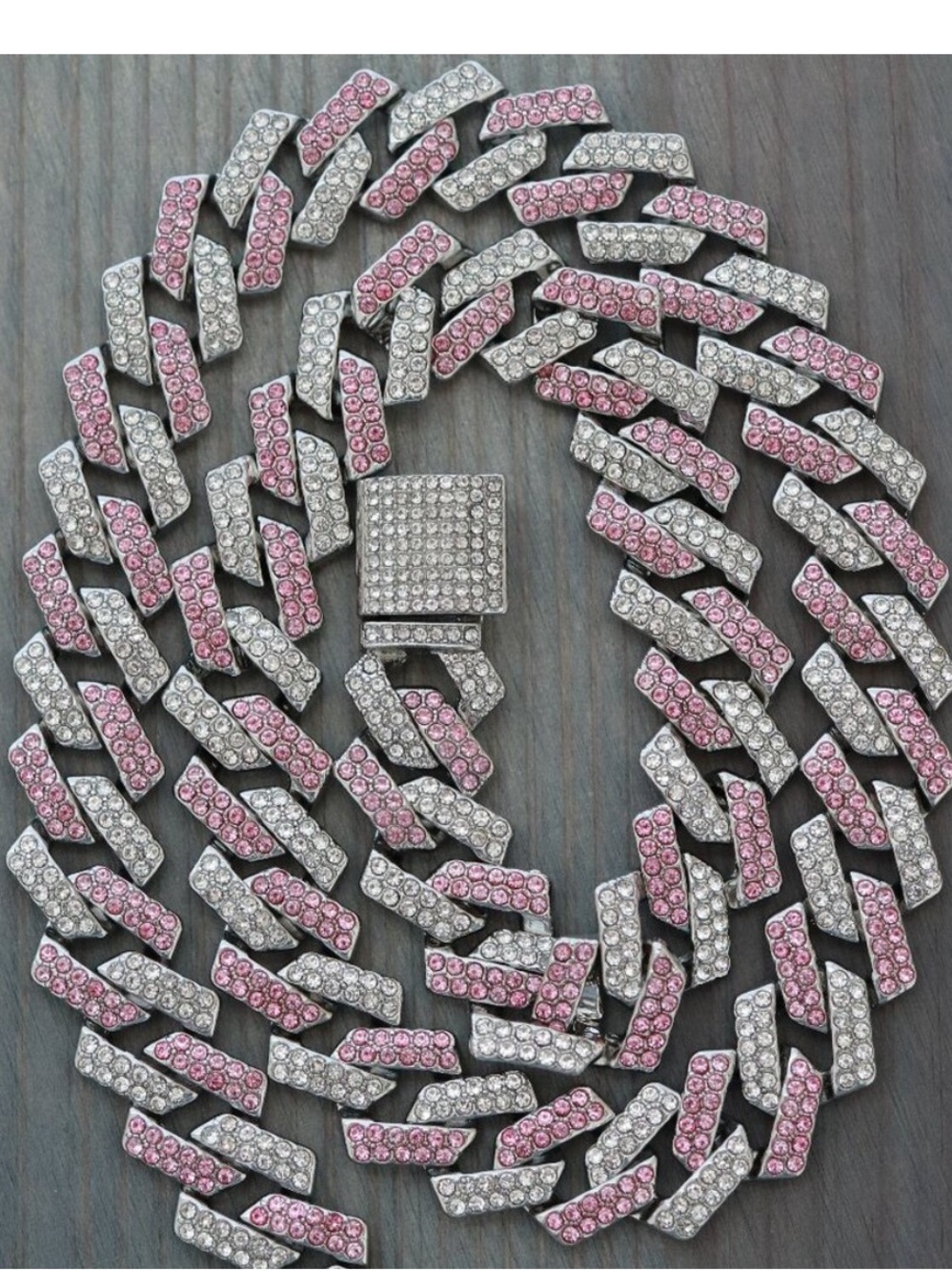 Pink and Silver Pave Cuban Link Necklace